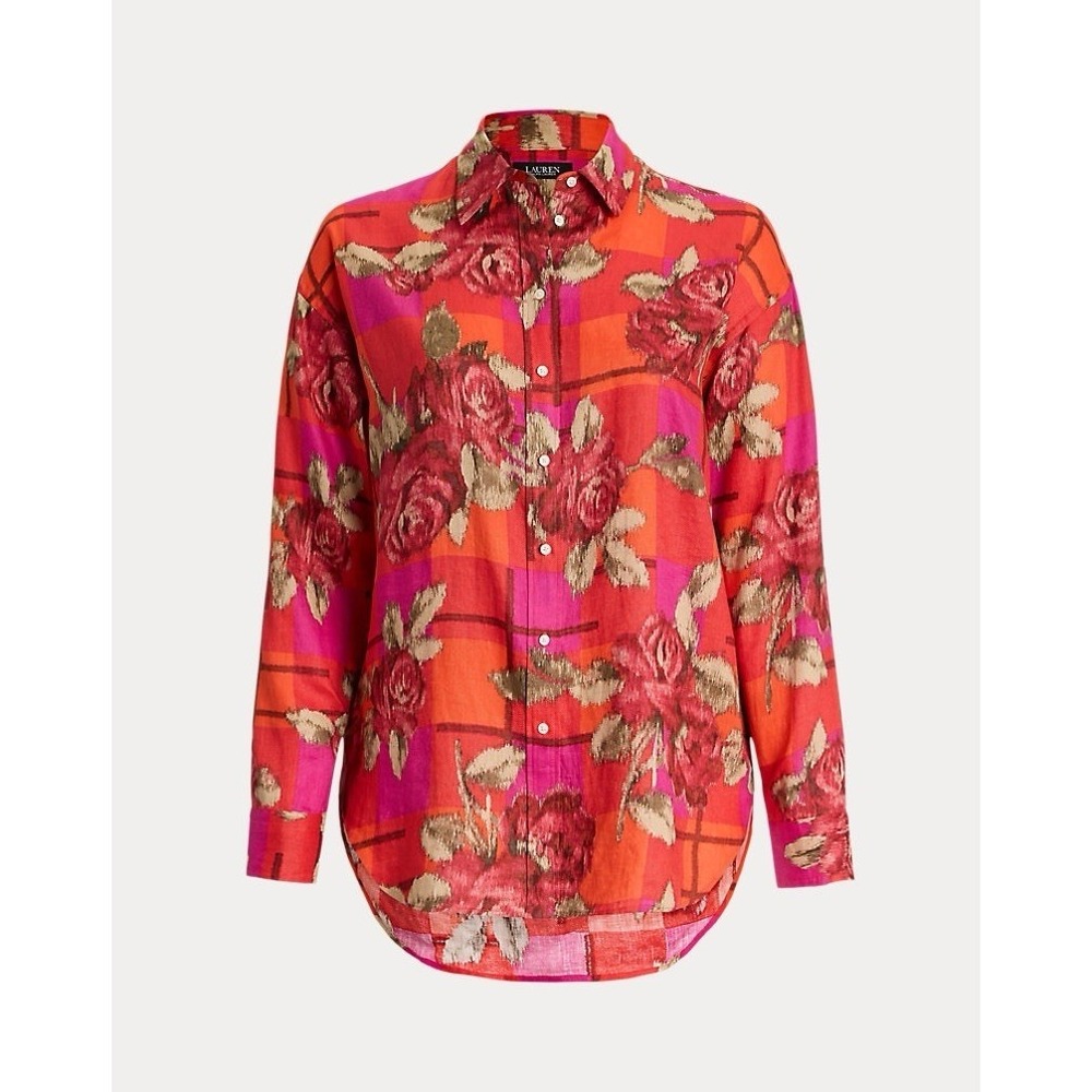 Lauren Ralph Lauren Women's Medium Linen Relaxed Fit Floral Long Sleeve Shirt
